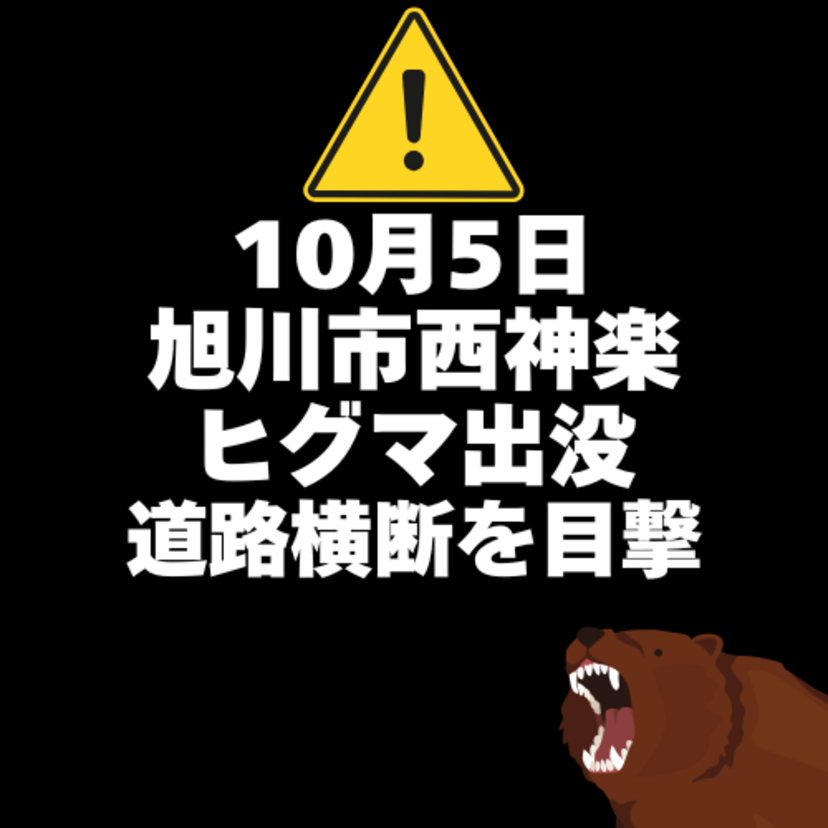 【10月5日】旭川市西神楽にヒグマ出没(道路を横断するヒグマを目撃)