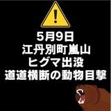 【5月9日】江丹別町嵐山でヒグマ出没(1m位の動物目撃)