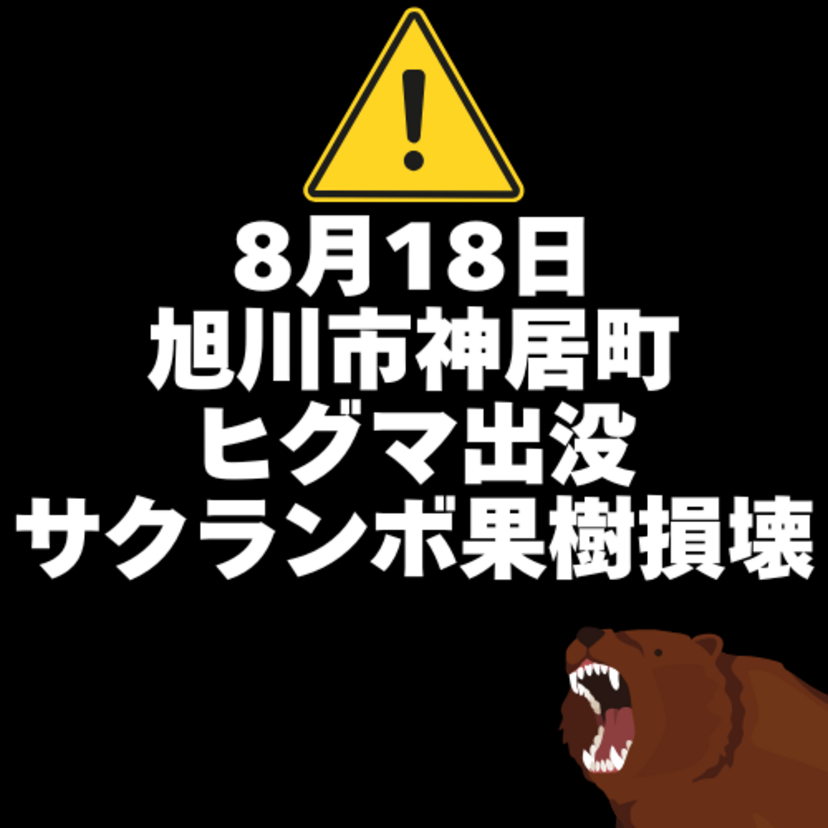 【8月18日】旭川市神居にヒグマ出没(サクランボ果樹損壊)